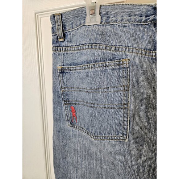 Skin Industry Blue Jeans Mens 36x30 Straight Leg Vtg 90s Button Fly Pink Lady - Picture 9 of 13